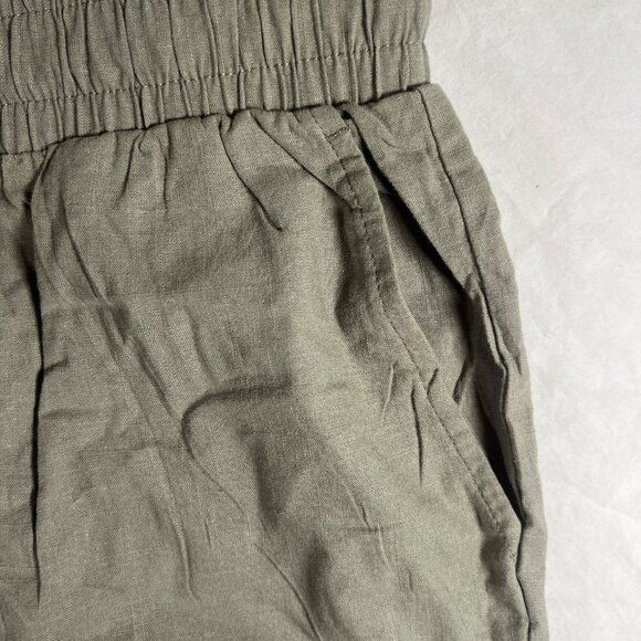 Womens Flowy Pants XL Cotton Flax Blend Olive Green Wide Leg Pockets Boho - Picture 8 of 8